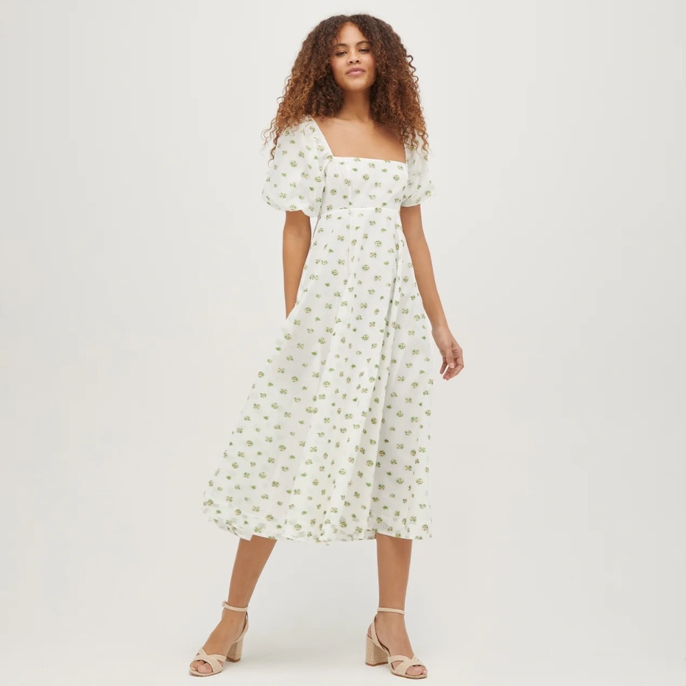 Hill Hou| The Organza Matilda Dress | Olive/Coral Floral Jacquard - Olive/Coral